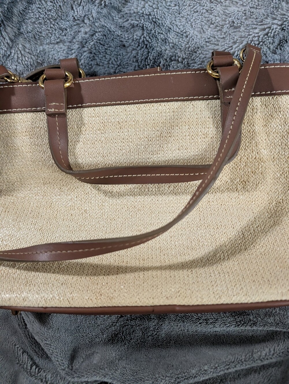 Etienne Aigner Y2K Woven Basket Purse Leather Trim Leopard Print Interior - Picture 6 of 10